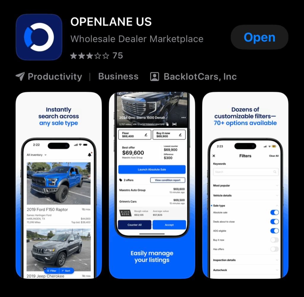 App download screen that a dealer would see