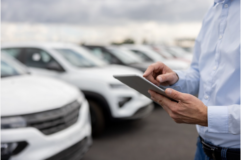 A dealer reviewing his inventory and setting a reserve price