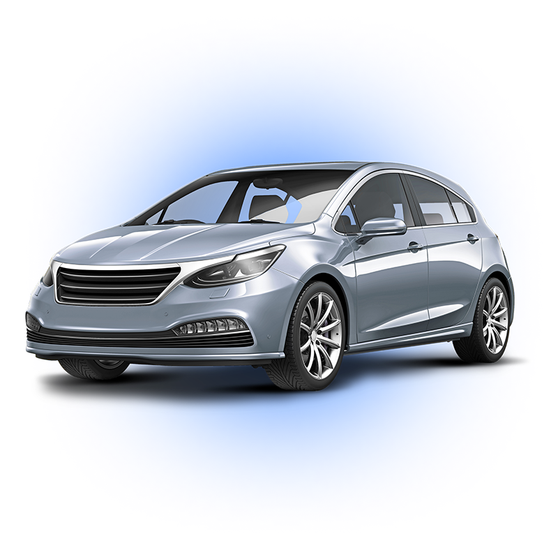 Silver Car with a blue gradient behind it