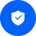 Icon of a circle and a shield with a checkmark inside of it